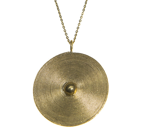 Luan brands gold full moon pendant on a gold chain